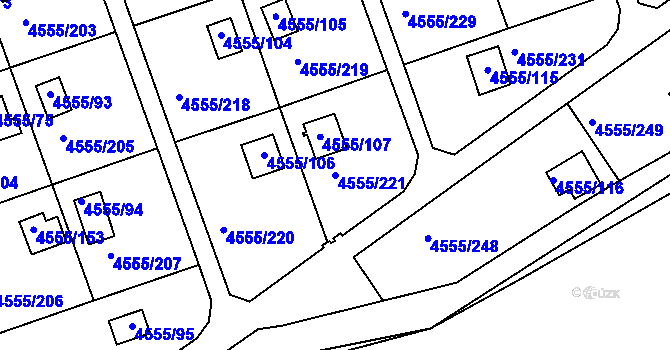 Parcela st. 4555/221 v KÚ Modřany, Katastrální mapa