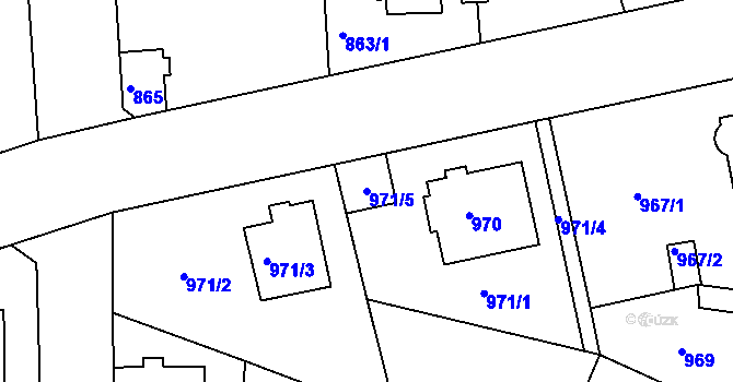 Parcela st. 971/5 v KÚ Modřany, Katastrální mapa