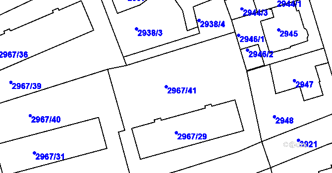 Parcela st. 2967/41 v KÚ Modřany, Katastrální mapa