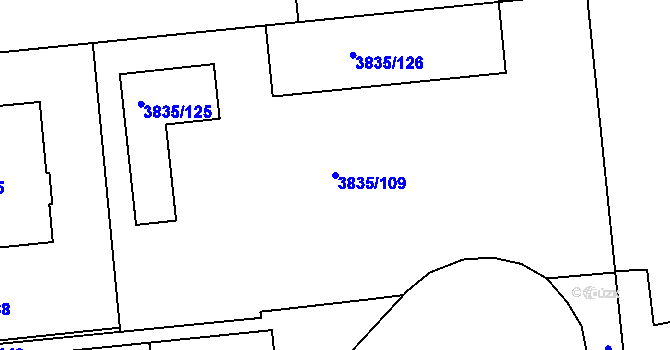 Parcela st. 3835/109 v KÚ Modřany, Katastrální mapa