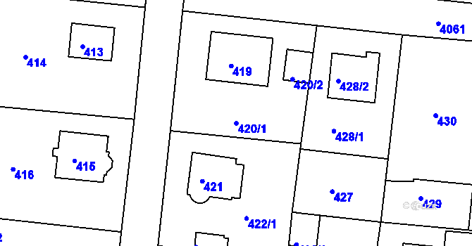 Parcela st. 420/1 v KÚ Modřany, Katastrální mapa