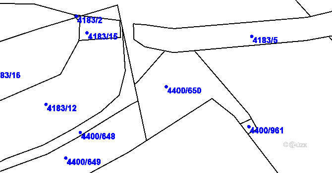 Parcela st. 4400/650 v KÚ Modřany, Katastrální mapa