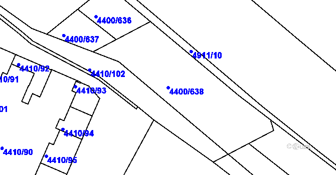 Parcela st. 4400/638 v KÚ Modřany, Katastrální mapa