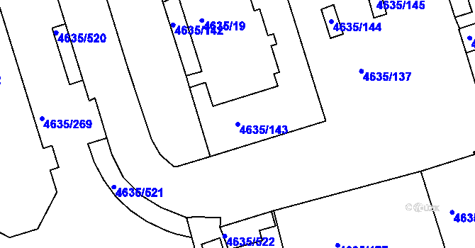 Parcela st. 4635/143 v KÚ Modřany, Katastrální mapa