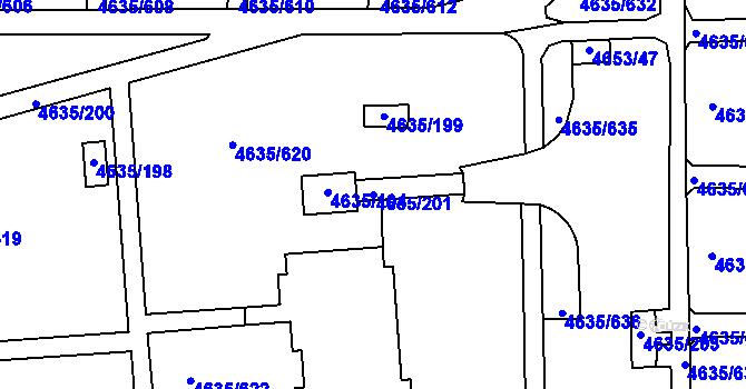 Parcela st. 4635/201 v KÚ Modřany, Katastrální mapa