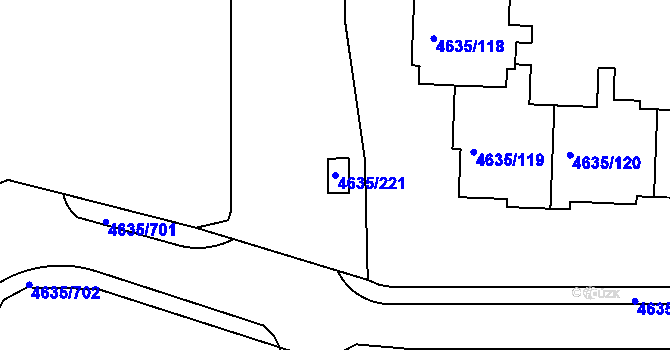 Parcela st. 4635/221 v KÚ Modřany, Katastrální mapa