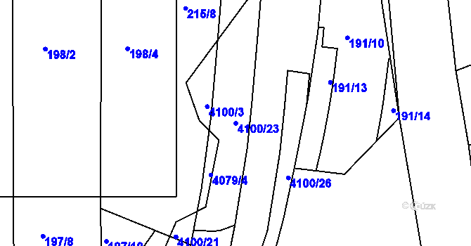 Parcela st. 4100/23 v KÚ Modřany, Katastrální mapa