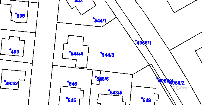 Parcela st. 544/3 v KÚ Modřany, Katastrální mapa