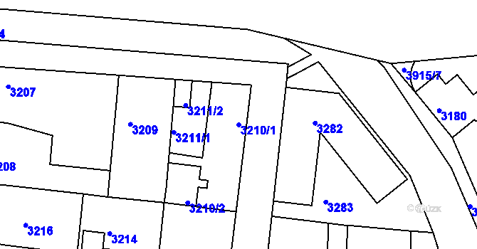 Parcela st. 3210/1 v KÚ Modřany, Katastrální mapa