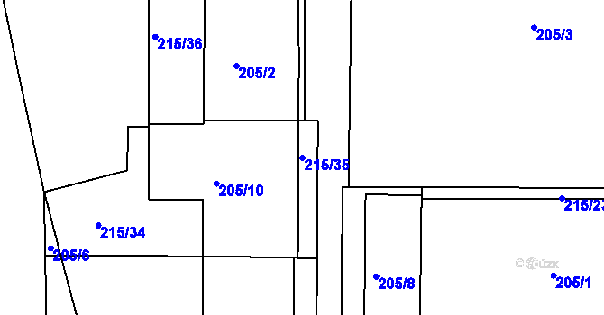 Parcela st. 215/35 v KÚ Modřany, Katastrální mapa