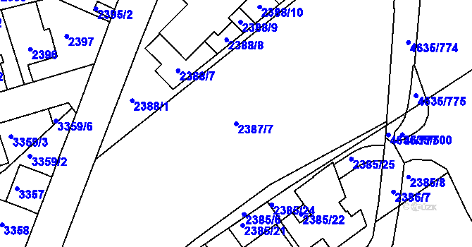Parcela st. 2387/7 v KÚ Modřany, Katastrální mapa