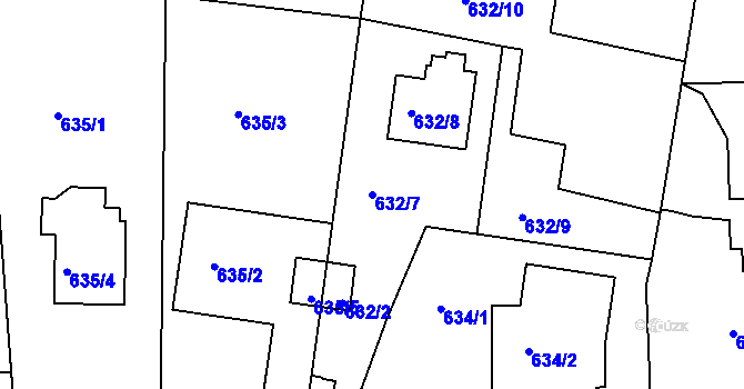 Parcela st. 632/7 v KÚ Modřany, Katastrální mapa
