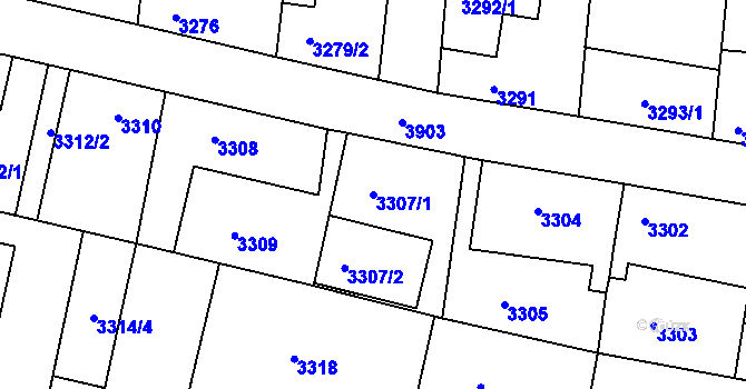 Parcela st. 3307/1 v KÚ Modřany, Katastrální mapa