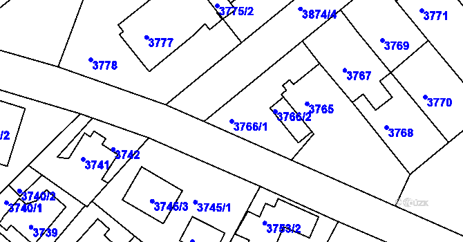 Parcela st. 3766/1 v KÚ Modřany, Katastrální mapa