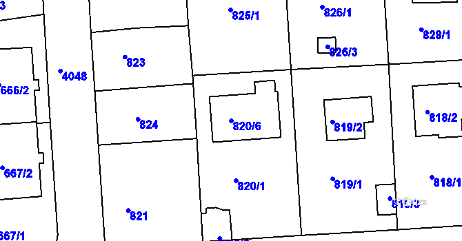 Parcela st. 820/6 v KÚ Modřany, Katastrální mapa