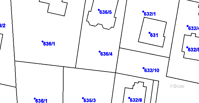 Parcela st. 636/4 v KÚ Modřany, Katastrální mapa