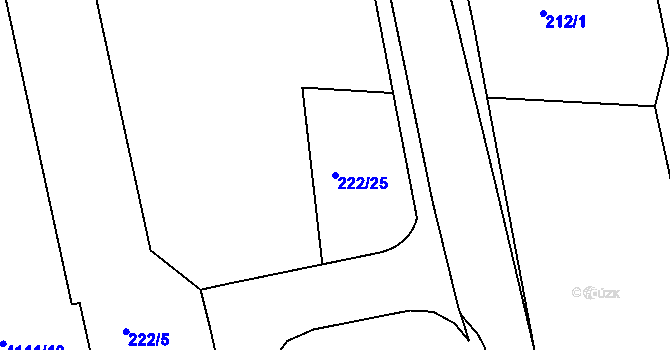 Parcela st. 222/25 v KÚ Modřany, Katastrální mapa