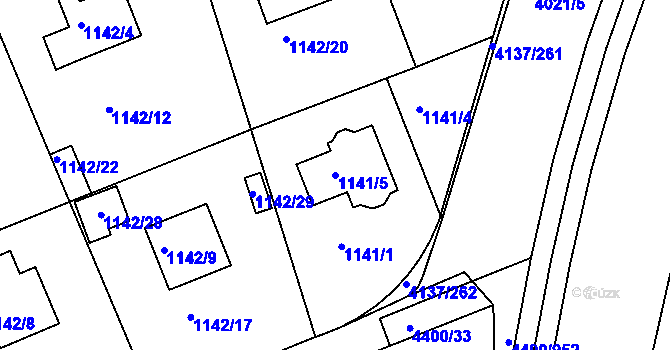 Parcela st. 1141/5 v KÚ Modřany, Katastrální mapa