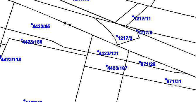 Parcela st. 4423/121 v KÚ Modřany, Katastrální mapa