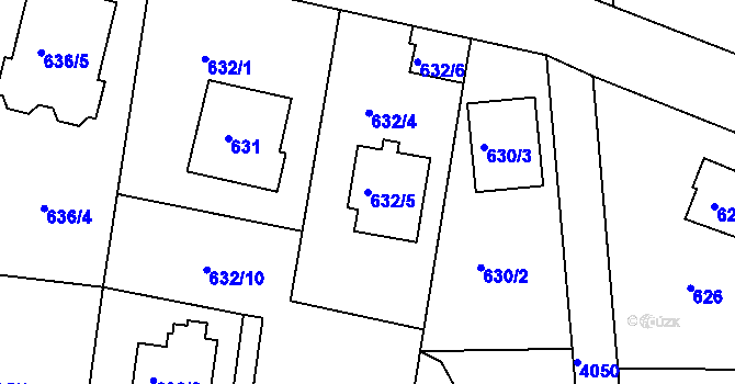Parcela st. 632/5 v KÚ Modřany, Katastrální mapa