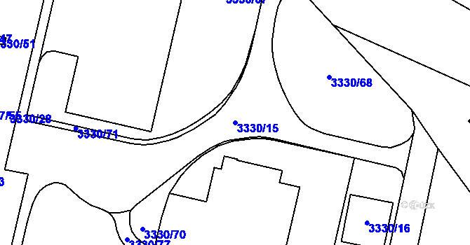 Parcela st. 3330/15 v KÚ Modřany, Katastrální mapa
