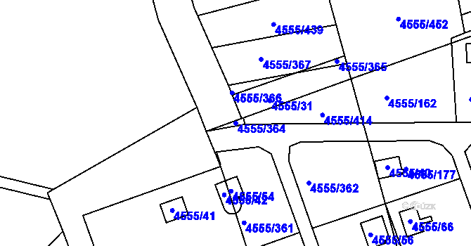 Parcela st. 4555/364 v KÚ Modřany, Katastrální mapa