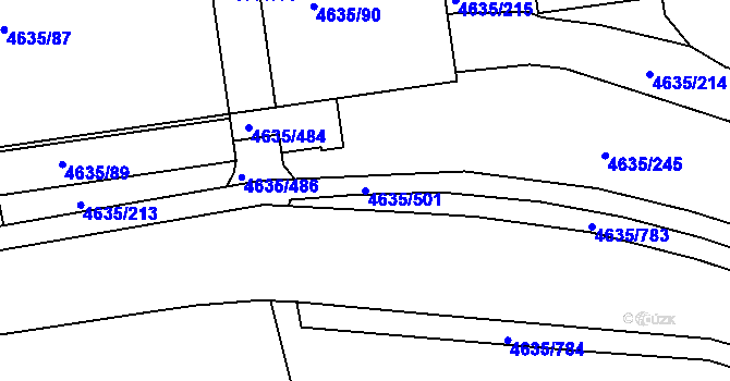 Parcela st. 4635/501 v KÚ Modřany, Katastrální mapa
