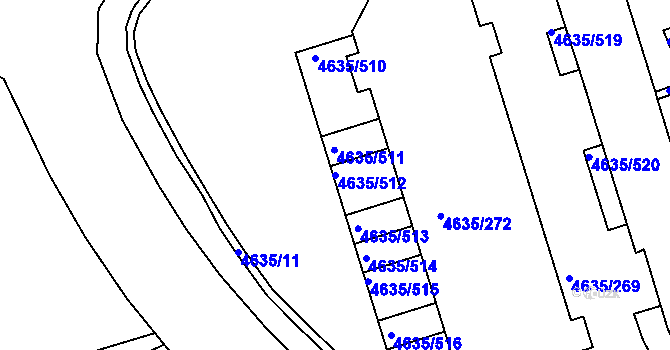 Parcela st. 4635/512 v KÚ Modřany, Katastrální mapa