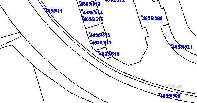 Parcela st. 4635/518 v KÚ Modřany, Katastrální mapa