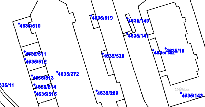 Parcela st. 4635/520 v KÚ Modřany, Katastrální mapa