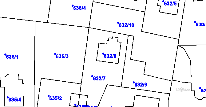 Parcela st. 632/8 v KÚ Modřany, Katastrální mapa