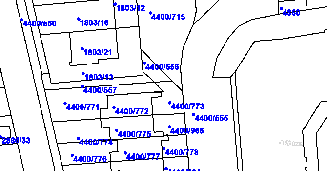Parcela st. 4400/692 v KÚ Modřany, Katastrální mapa