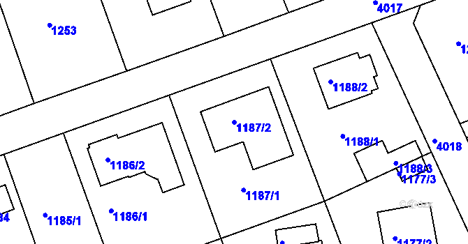 Parcela st. 1187/2 v KÚ Modřany, Katastrální mapa