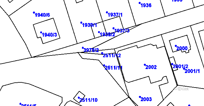 Parcela st. 2511/12 v KÚ Modřany, Katastrální mapa
