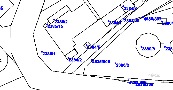 Parcela st. 2384/6 v KÚ Modřany, Katastrální mapa