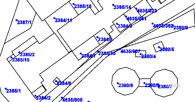 Parcela st. 2384/10 v KÚ Modřany, Katastrální mapa