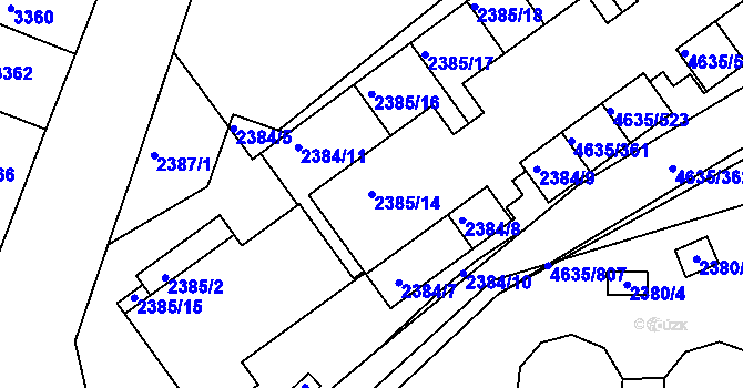 Parcela st. 2385/14 v KÚ Modřany, Katastrální mapa