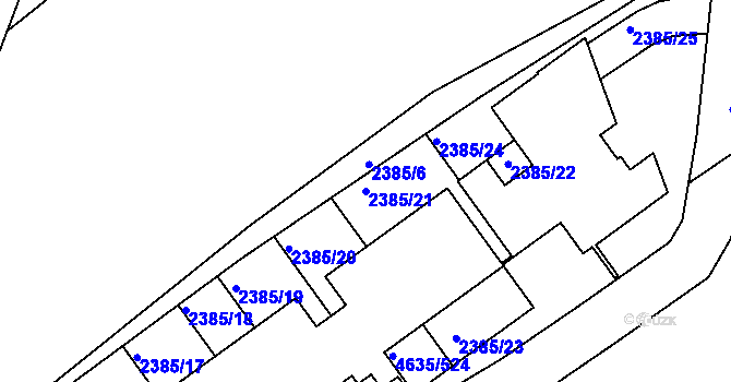 Parcela st. 2385/21 v KÚ Modřany, Katastrální mapa