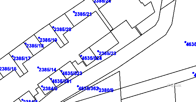 Parcela st. 2385/23 v KÚ Modřany, Katastrální mapa
