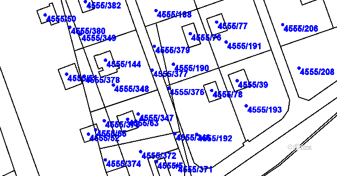 Parcela st. 4555/376 v KÚ Modřany, Katastrální mapa