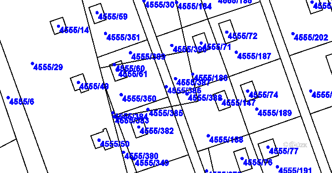 Parcela st. 4555/386 v KÚ Modřany, Katastrální mapa