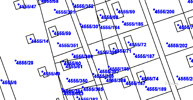 Parcela st. 4555/390 v KÚ Modřany, Katastrální mapa