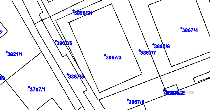 Parcela st. 3867/3 v KÚ Modřany, Katastrální mapa