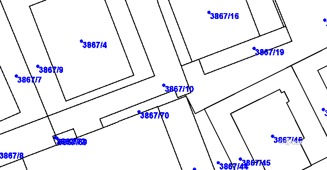 Parcela st. 3867/10 v KÚ Modřany, Katastrální mapa