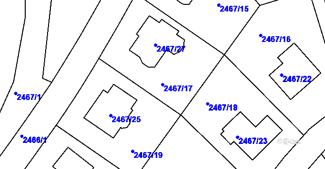 Parcela st. 2467/17 v KÚ Modřany, Katastrální mapa
