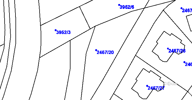 Parcela st. 2467/20 v KÚ Modřany, Katastrální mapa