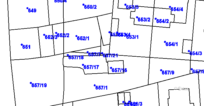 Parcela st. 657/21 v KÚ Modřany, Katastrální mapa