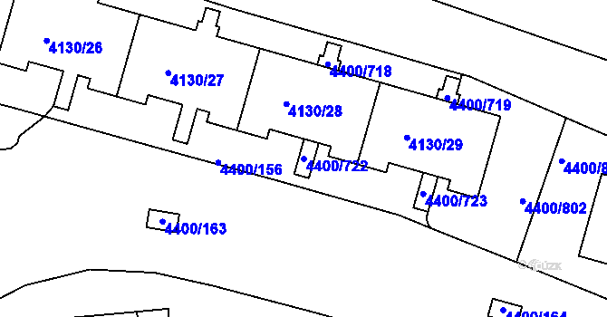 Parcela st. 4400/722 v KÚ Modřany, Katastrální mapa