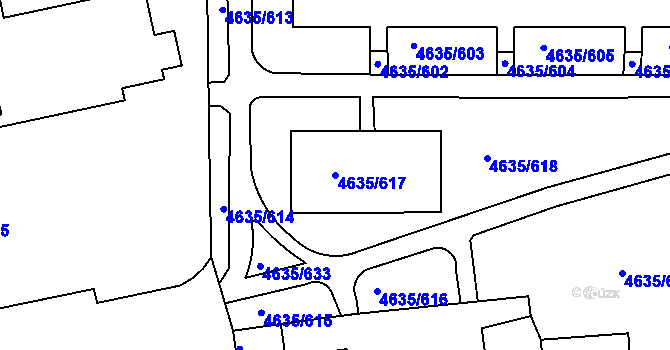 Parcela st. 4635/617 v KÚ Modřany, Katastrální mapa