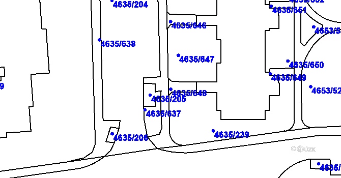 Parcela st. 4635/648 v KÚ Modřany, Katastrální mapa